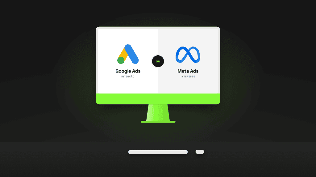 iMac com os logos do Google Ads e da Meta lado a lado na tela