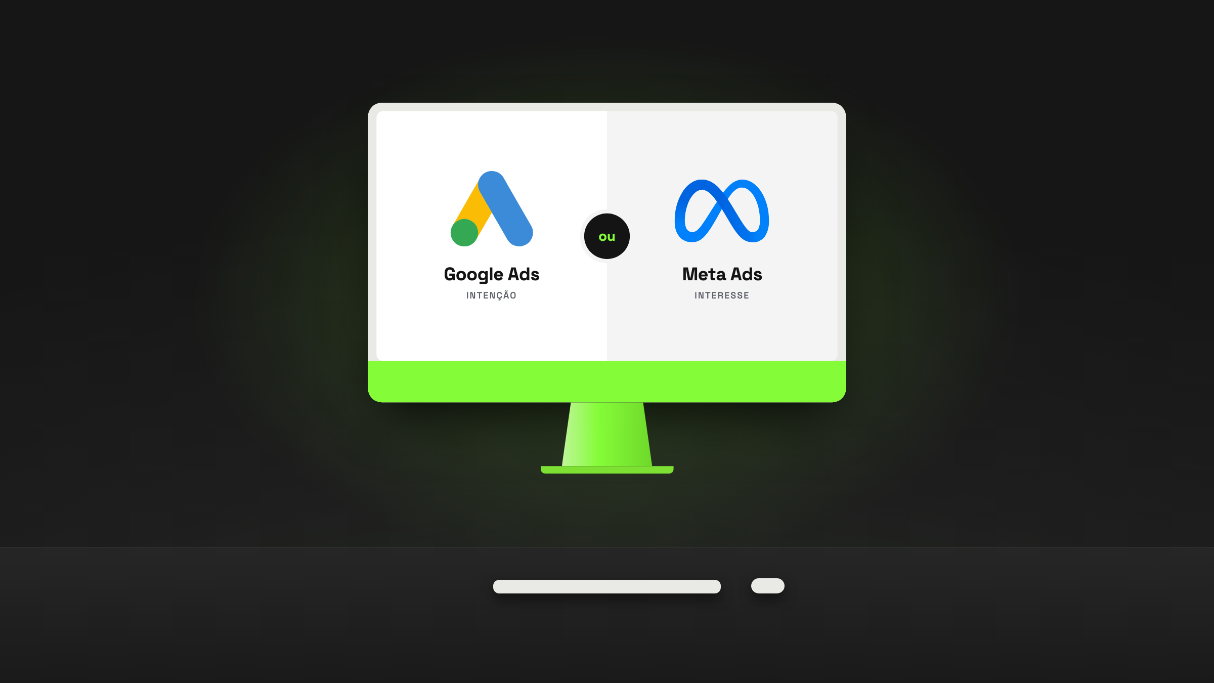 iMac com os logos do Google Ads e da Meta lado a lado na tela